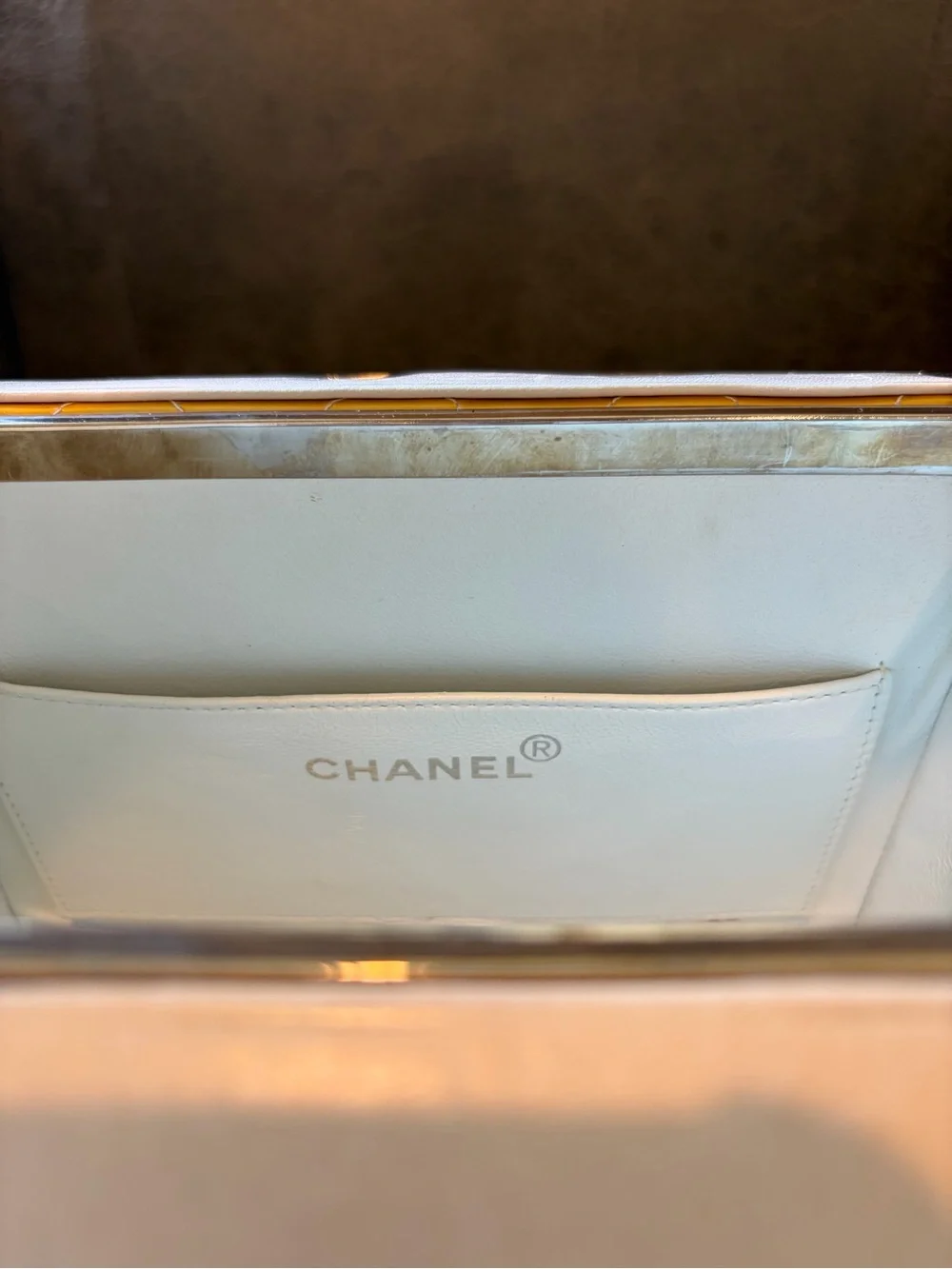 CHANEL Yellow Quilted Top-Handle Vanity Bag with Metal Trim
